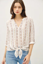 Be Cool Print V-Neck Mandarin Collar Shirt