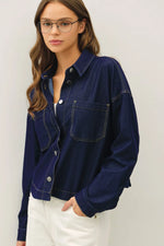 Be Cool Knit Denim Cropped Shacket