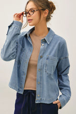 Be Cool Knit Denim Cropped Shacket