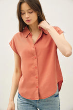 Be Cool Capped Sleeve Button Up Shirt