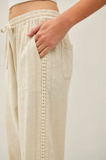 Be Cool Crochet Lace Trim Linen Pants