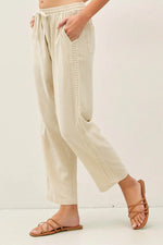 Be Cool Crochet Lace Trim Linen Pants