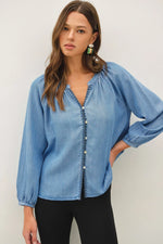 Be Cool Whipstitch Detail Denim Top