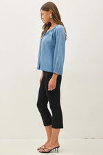 Be Cool Whipstitch Detail Denim Top
