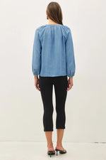 Be Cool Whipstitch Detail Denim Top