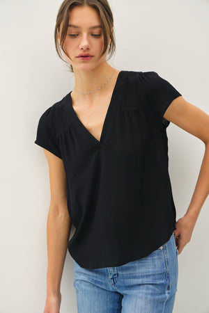 Be Cool Flowy Cap Sleeve V-Neck Top