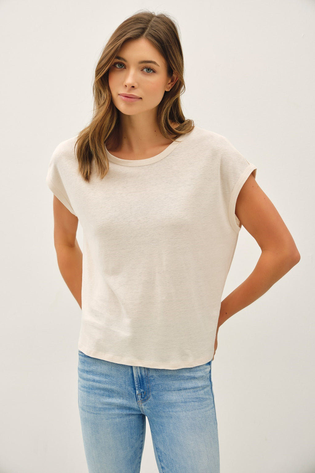 Be Cool Boxy Linen Cap Sleeve Tee