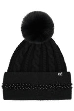 C.C Pearl Rhinestone Embellishment Beanie with Fur Pom