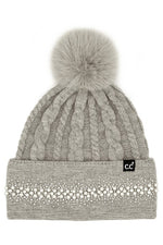 C.C Pearl Rhinestone Embellishment Beanie with Fur Pom