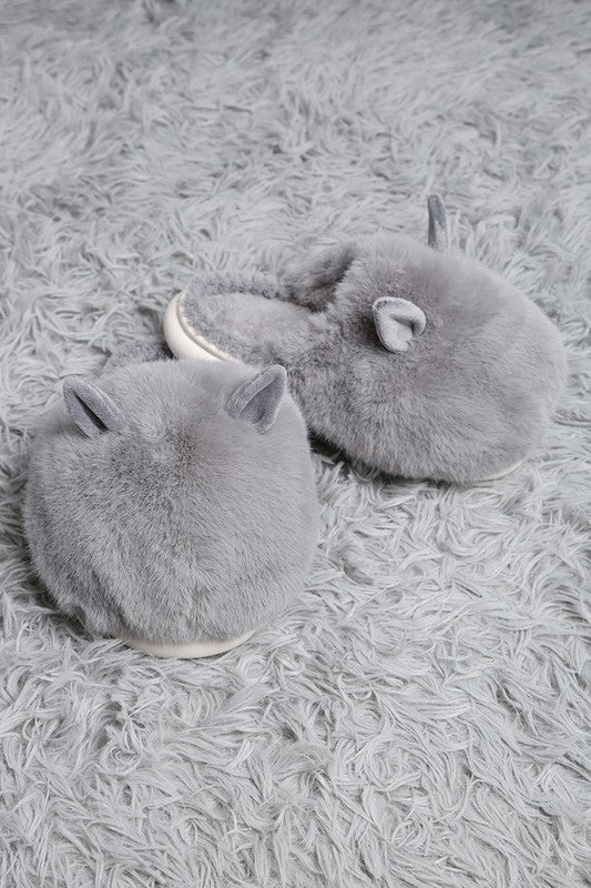 Fuzzy Solid Color with Ears Slippers
