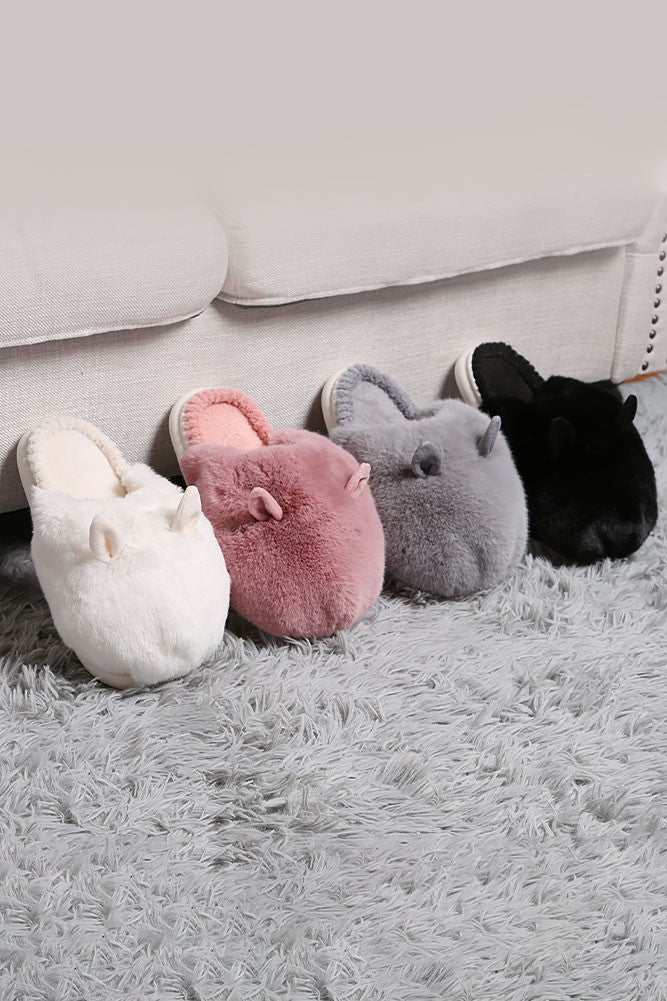 Fuzzy Solid Color with Ears Slippers