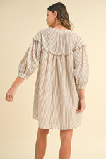 AnnieWear Striped Ruffle Detail Loose Fit Mini Dress