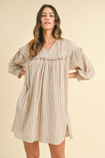 AnnieWear Striped Ruffle Detail Loose Fit Mini Dress