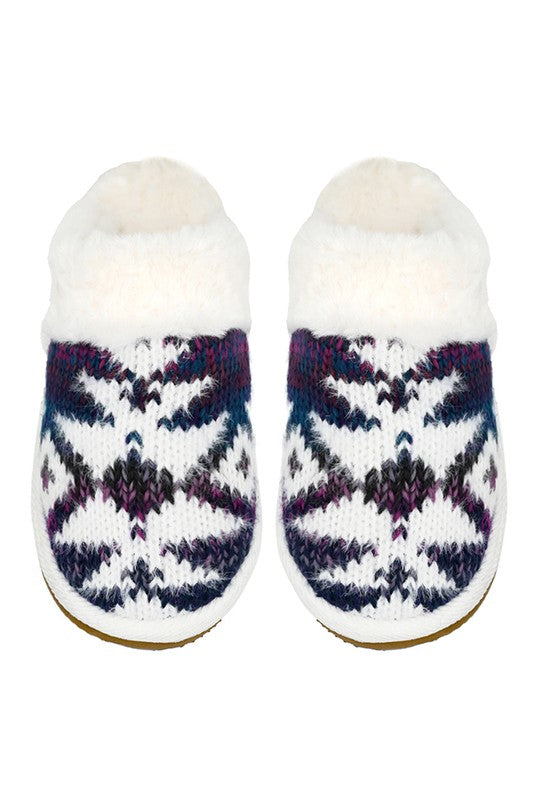 C.C Ombre Aztec Knitted Slippers Faux Fur Cuff