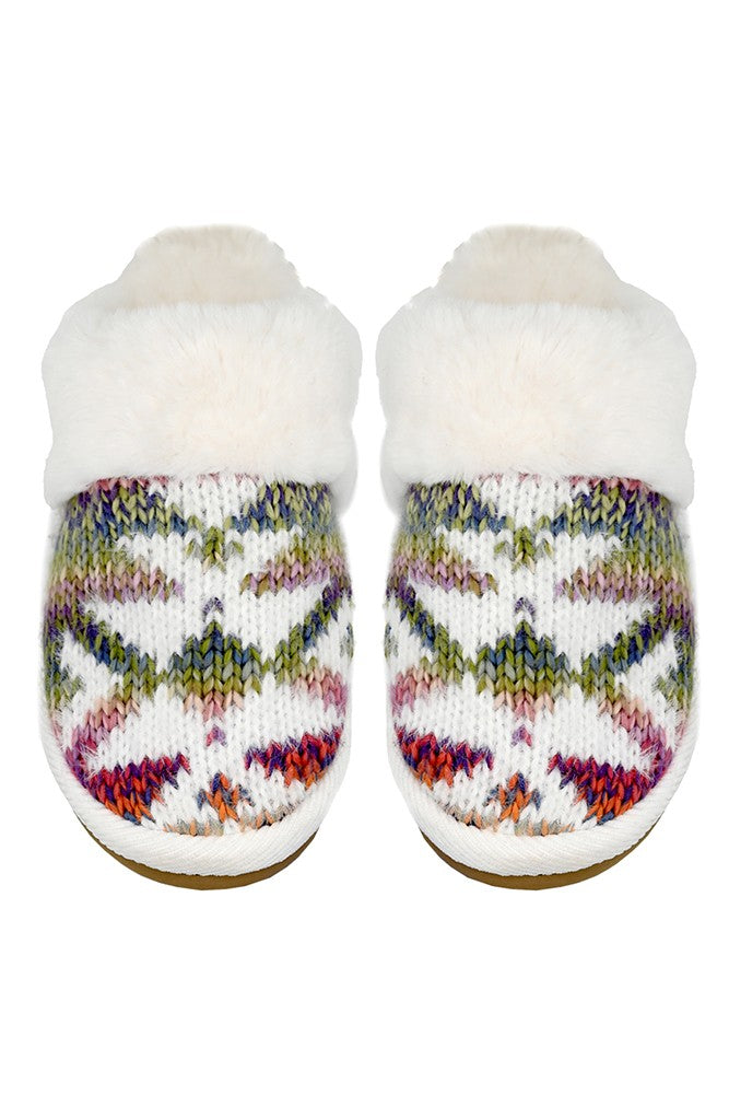 C.C Ombre Aztec Knitted Slippers Faux Fur Cuff