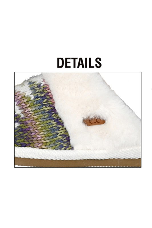 C.C Ombre Aztec Knitted Slippers Faux Fur Cuff