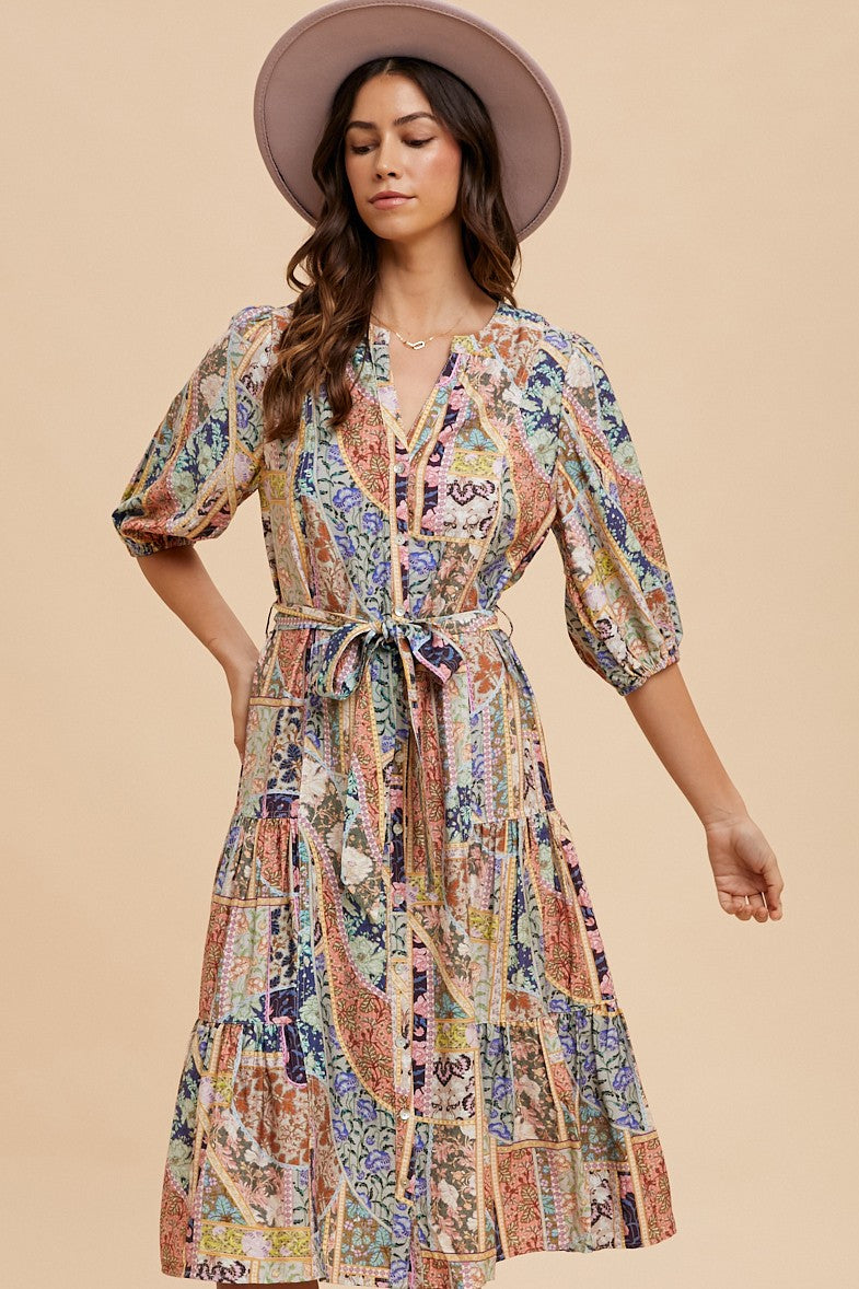 AnnieWear Boho Print Midi Dress