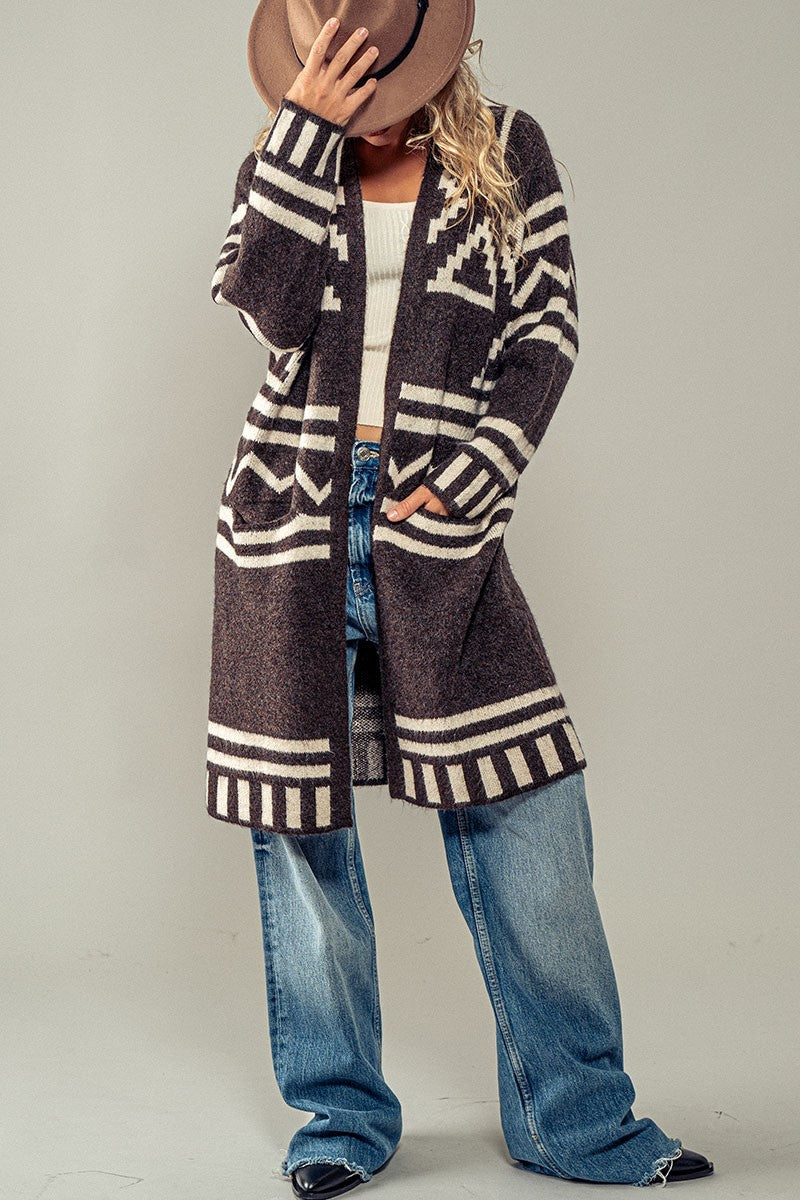 Trend Notes Aztec Print Open Cardigan