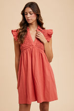 AnnieWear Popcorn Smocked Babydoll Mini Dress