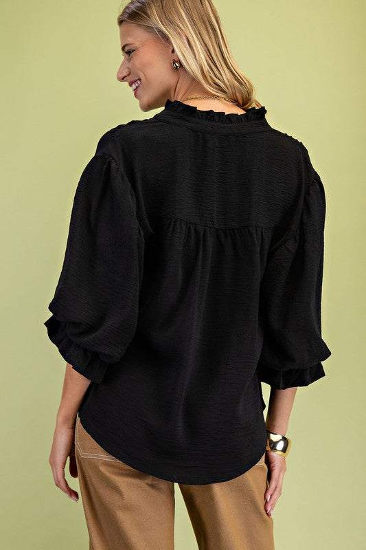 GiGiO 3/4 Length Gathered Balloon Sleeve Blouse