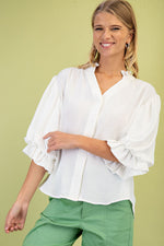 GiGiO 3/4 Length Gathered Balloon Sleeve Blouse
