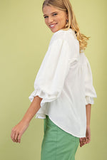 GiGiO 3/4 Length Gathered Balloon Sleeve Blouse