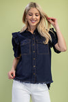 GiGiO Ruffled Gathered Sleeve Button Up Shirt