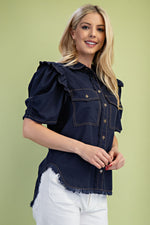 GiGiO Ruffled Gathered Sleeve Button Up Shirt