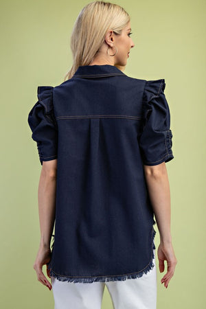 GiGiO Ruffled Gathered Sleeve Button Up Shirt