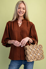 GiGiO 3/4 Length Gathered Balloon Sleeve Blouse