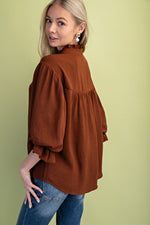 GiGiO 3/4 Length Gathered Balloon Sleeve Blouse