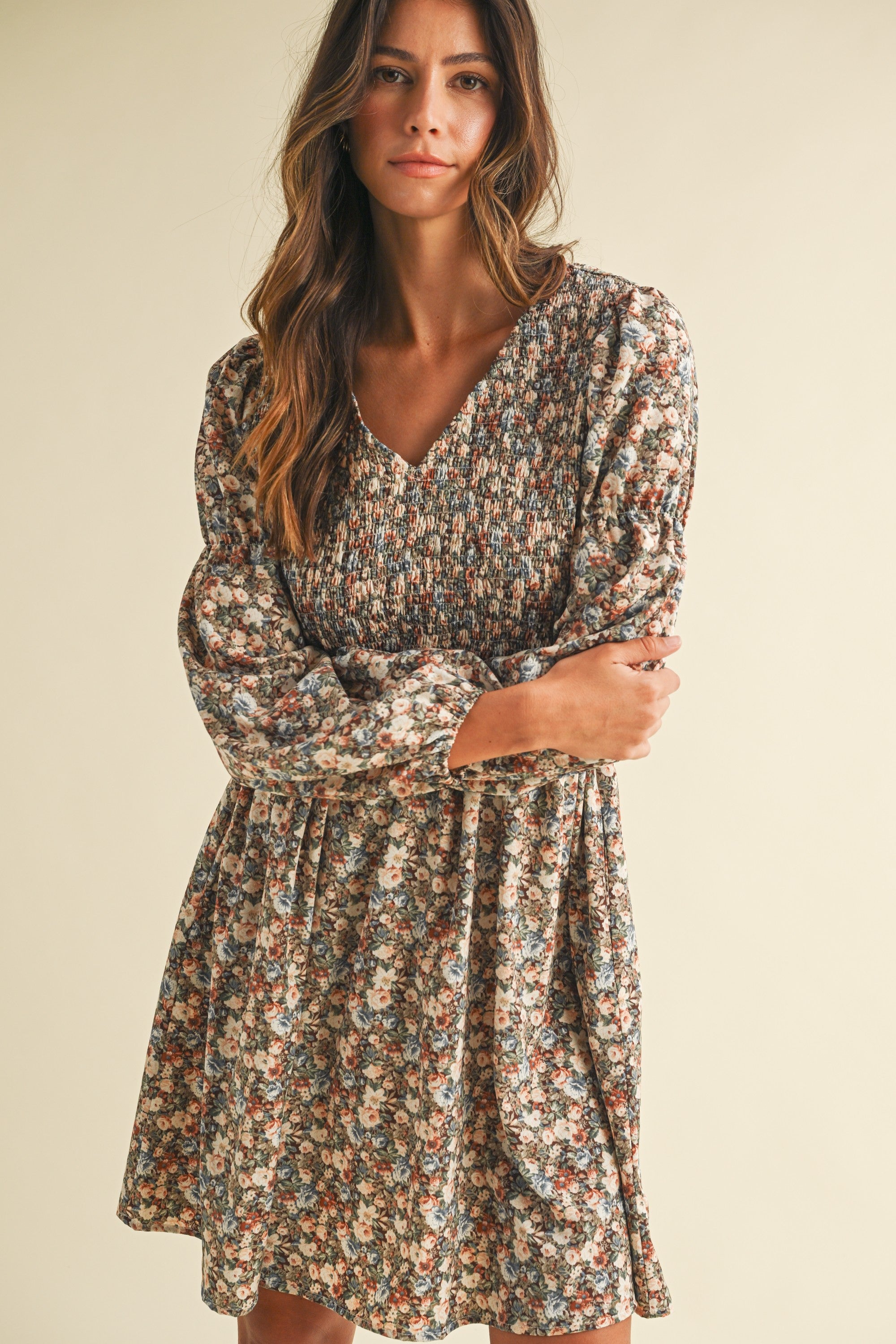AnnieWear Vintage Flower Print Mini Dress