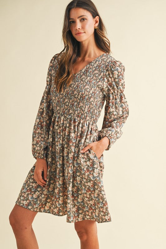 AnnieWear Vintage Flower Print Mini Dress