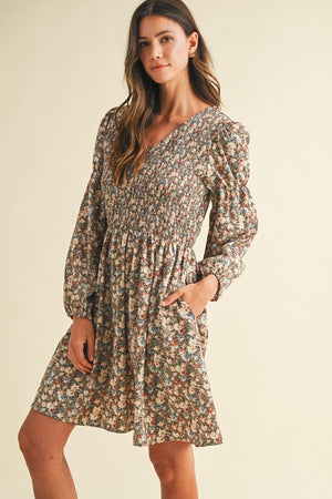 AnnieWear Vintage Flower Print Mini Dress