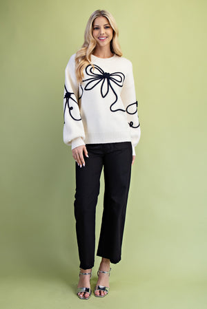 GiGiO 3-D Bow Motif Long Sleeve Sweater
