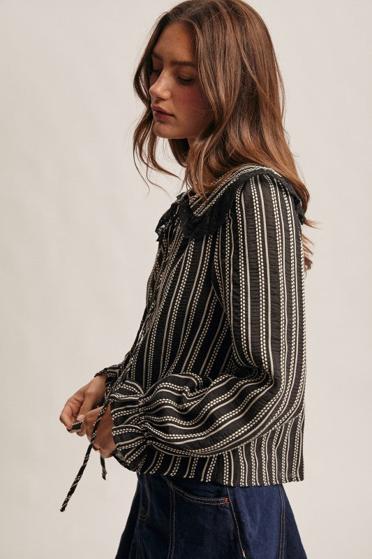 Forte Striped Peter Pan Collar Blouse