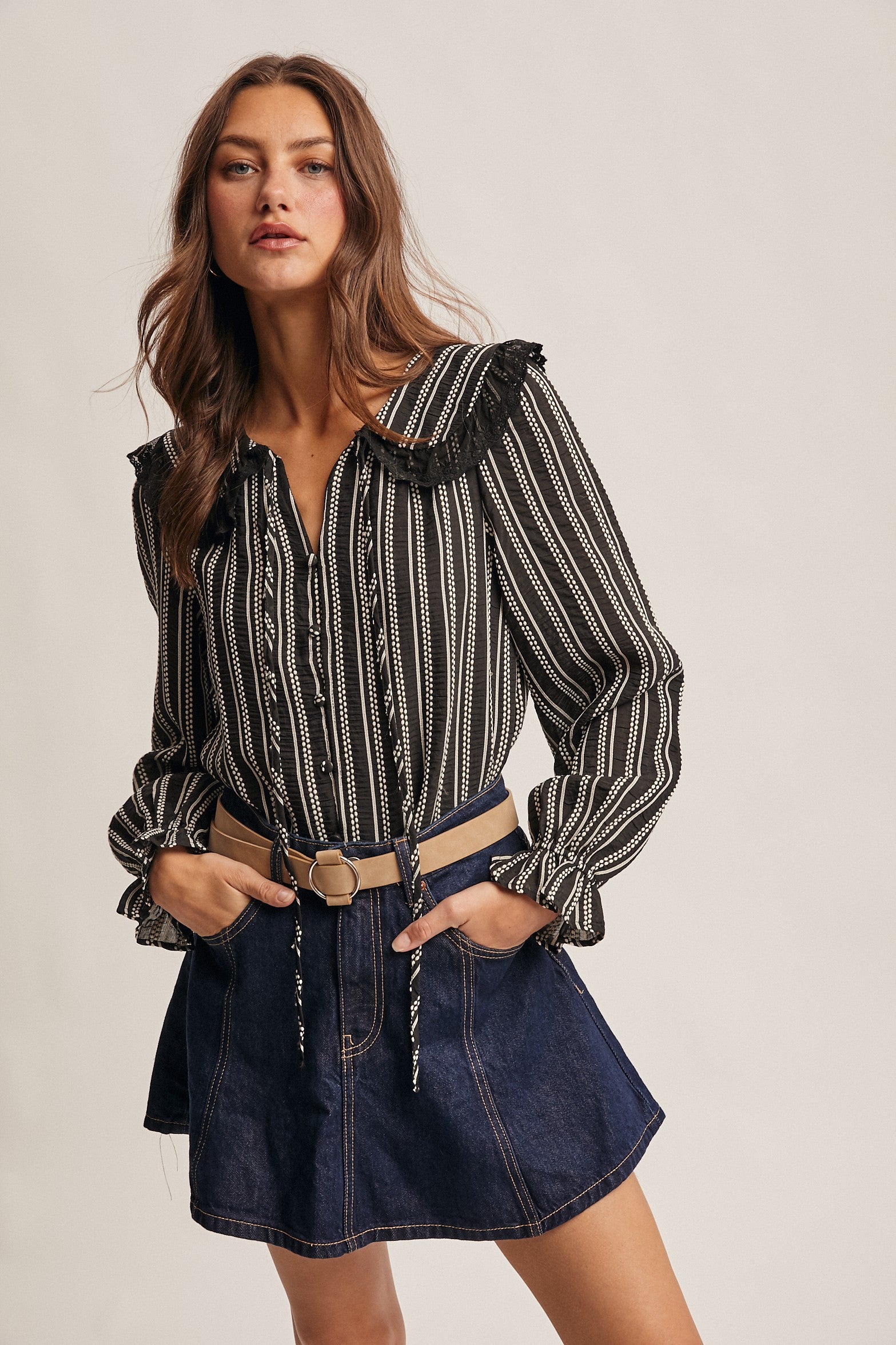 Forte Striped Peter Pan Collar Blouse