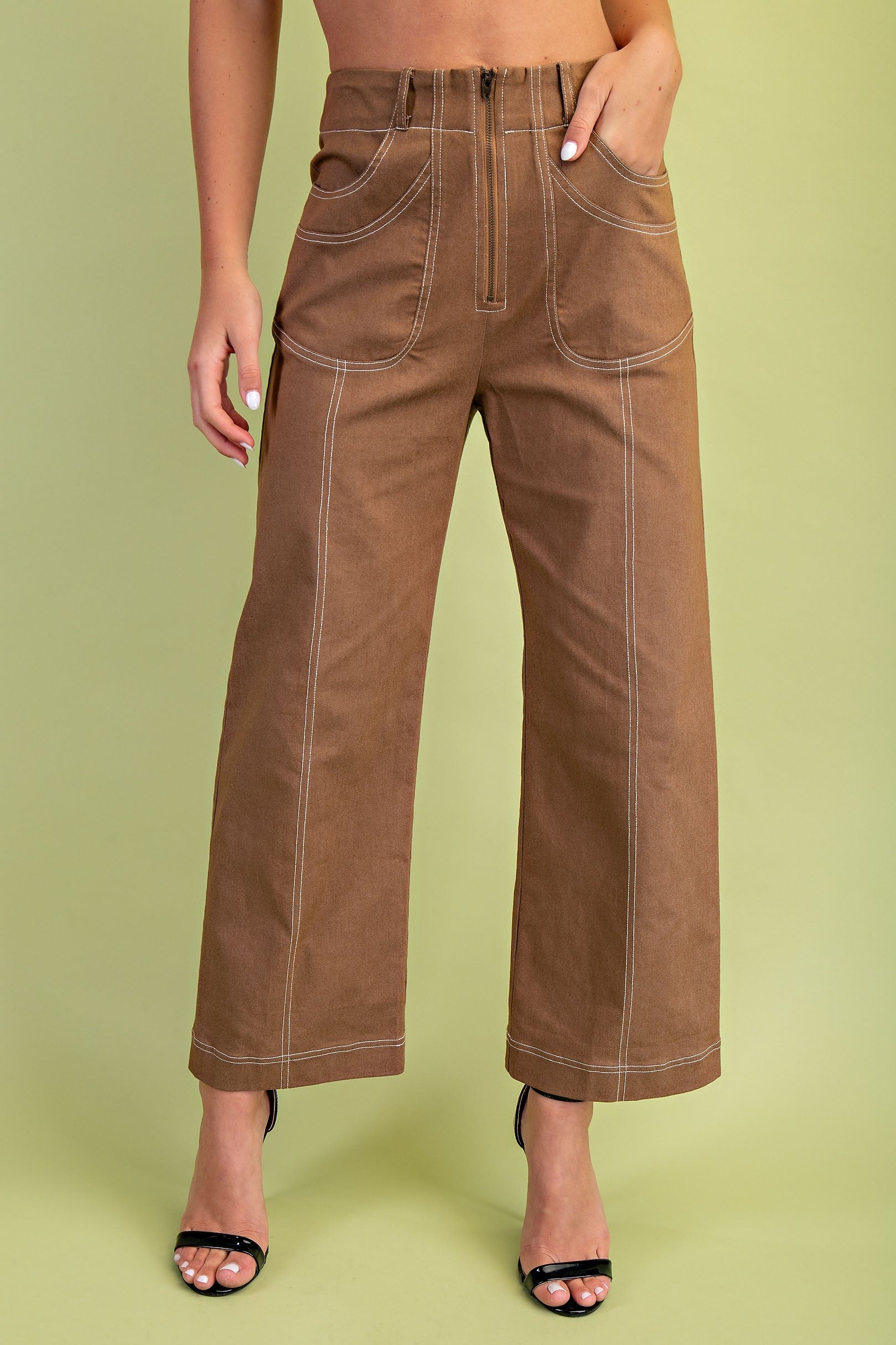 GiGiO Ankle Cropped Exposed ZipperPants