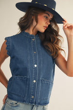 Lov Lov Ruffle Edge Denim Vest