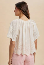 AnnieWear Floral Eyelet Scalloped Blouse