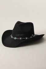 Cowboy Straw Hat With Turquoise Metal Band