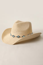 Cowboy Straw Hat With Turquoise Metal Band