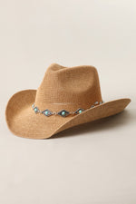 Cowboy Straw Hat With Turquoise Metal Band