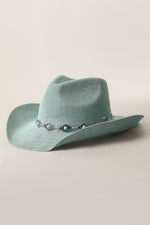 Cowboy Straw Hat With Turquoise Metal Band