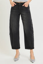 Risen High Rise Crop Barrel Cuffed Hem Pants