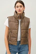 Be Cool Faux Leather Puffer Vest