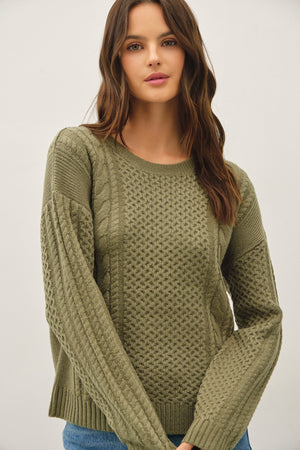 Be Cool Classic Cable Knit Crewneck Sweater