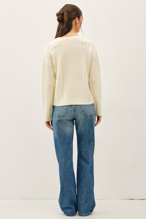 Be Cool Classic Cable Knit Crewneck Sweater