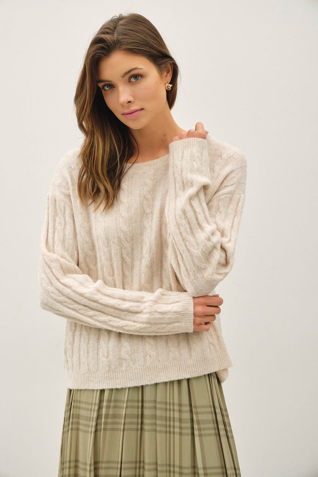 Be Cool Oversized Boxy Cut Cable Knit Sweater