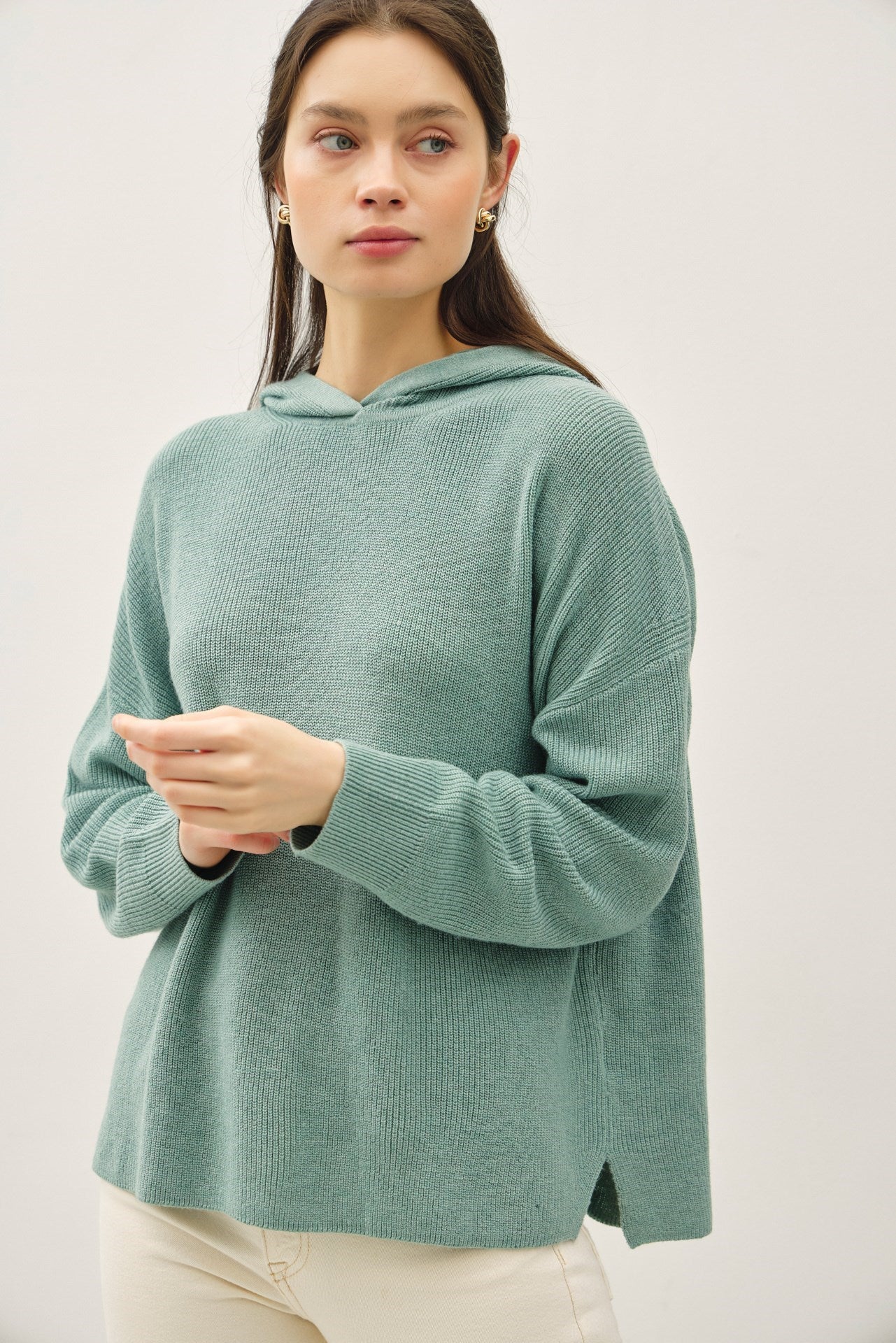 Be Cool Ribbed Knit Hoodie Sweater